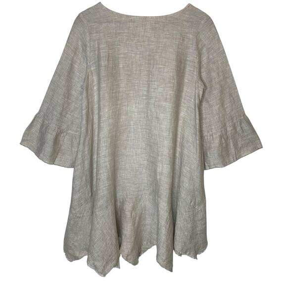 Yuvita 100% Linen Beige Tunic Mini Dress 3/4 Bell Sleeve Lagenlook size Small - Picture 4 of 5